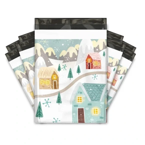 20Pk 10x13 Holiday Poly Mailers - Winter Village Scene - Picture 3 of 6
